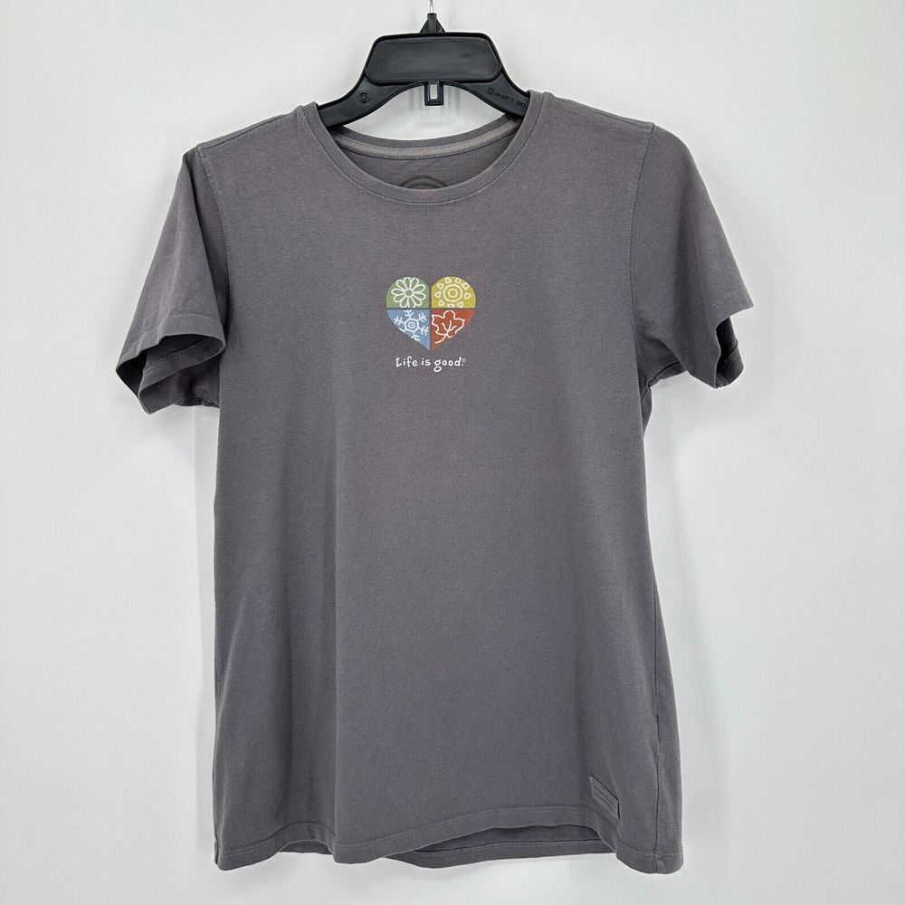 Life Is Good Shirt Womens S Gray Heart Four Season Positive Lifestyle Vibes Top